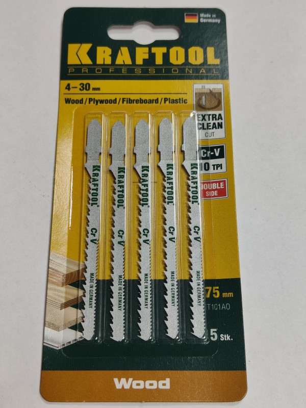 Полотна KRAFTOOL, T101AO, для эл/лобзика, Cr-V, по дереву, фанере, ламинату, фигурный рез, EU-хвост.