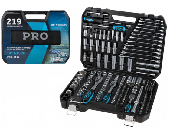 Набор головок и ключей 219пр. 1/4",3/8",1/2" PRO STARTUL LE MANS (PRO-219L) (6 граней) (PRO-219L)