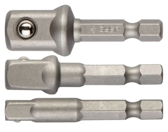 Набор ЗУБР Адаптеры "ЭКСПЕРТ" для торцовых головок, E1/4" - 1/4", E1/4" - 3/8", E1/4" - 1/2", 3 пред