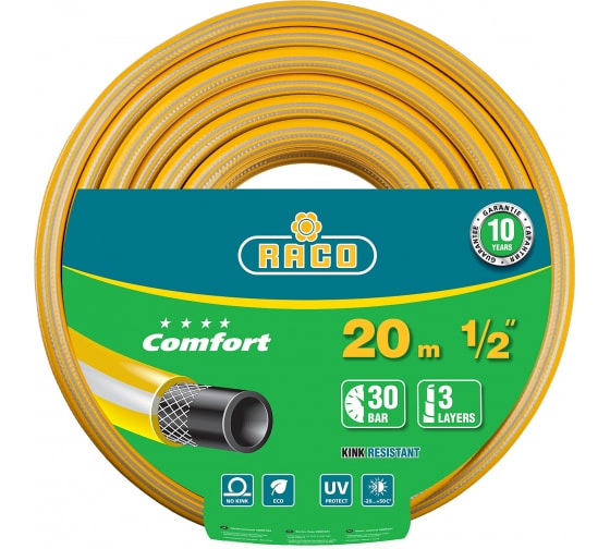 RACO COMFORT, 1/2″, 20 м, 30 атм, трёхслойный, армированный, поливочный шланг (40303-1/2-20)