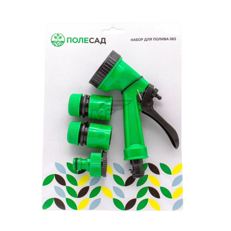 Набор для полива 3/4" ПИСТОЛЕТ 5 РЕЖИМОВ, 2 КОННЕКТОРА 1/2", ПЕРЕХОДНИК 1/2"-3/4, 4 предмета ПОЛЕСАД
