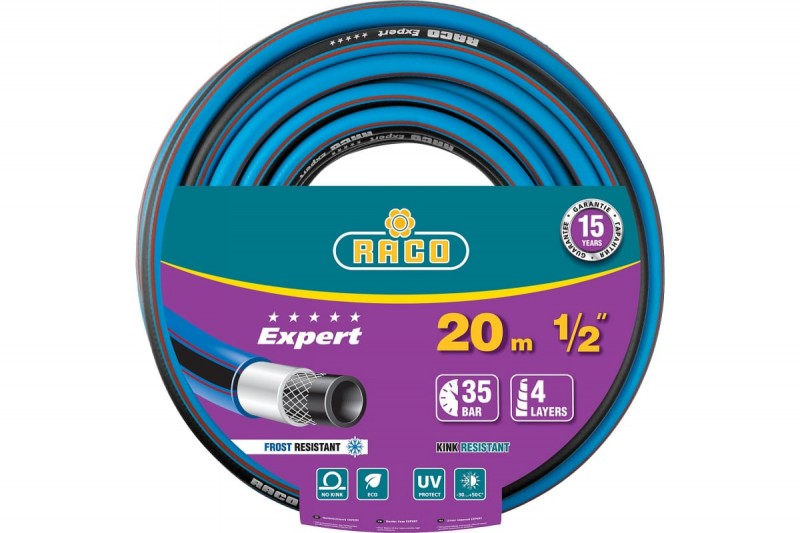 RACO EXPERT, 1/2″, 20 м, 35 атм, четырёхслойный, армированный, поливочный шланг (40302-1/2-20)
