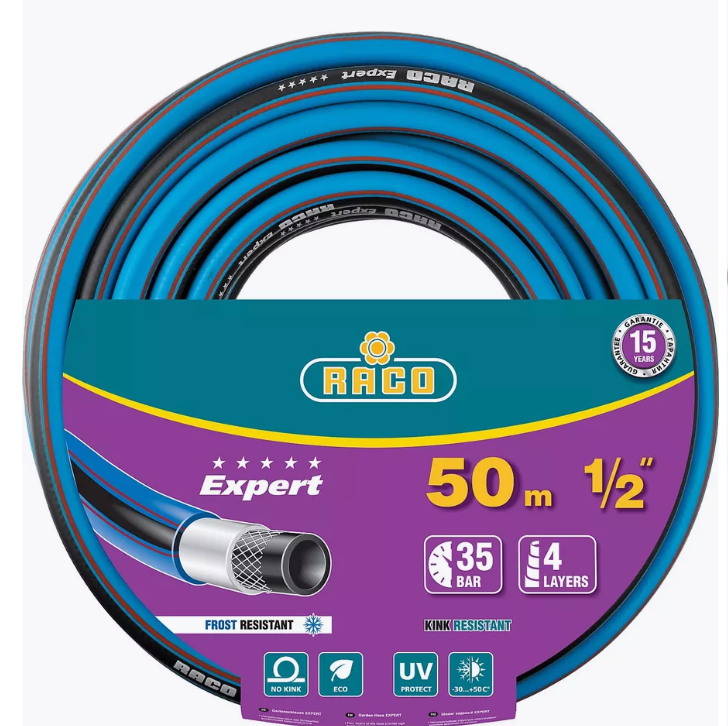 RACO EXPERT, 1/2″, 50 м, 35 атм, четырёхслойный, армированный, поливочный шланг (40302-1/2-50)