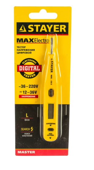 Тестер напряжения STAYER "MASTER" MAXElectro цифровой со световым индикатором, 12-220В, 125мм