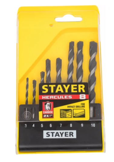 STAYER ProHammer 8 шт: d 3-4-5-6-7-8-9-10 мм набор сверл по бетону PROFESSIONAL